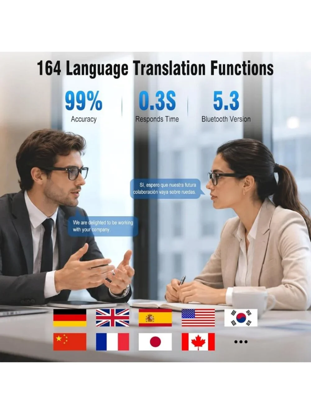 Audio Photochromic Smart Glasses for Men & Women - Translation & Music Features